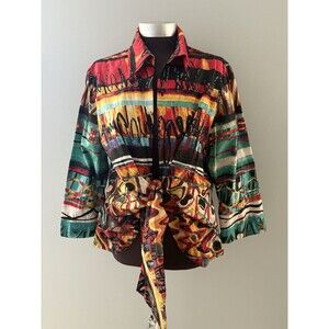Mishca Tie-Front Jacket Top Blouse XL Art to Wear Artsy Geometric Southwestern